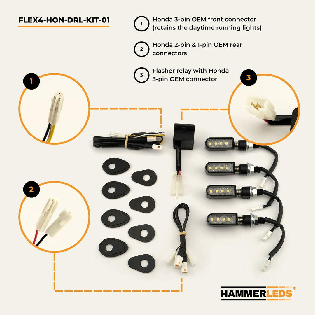 FLEX 4 - Honda Motorcycle LED Turn Signals - Full Kit