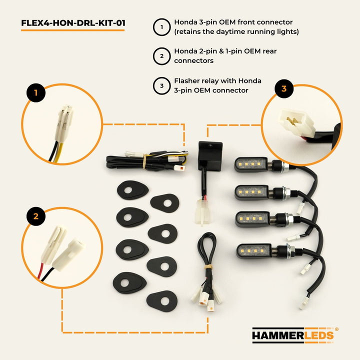 FLEX 4 - Honda Motorcycle LED Turn Signals - Full Kit