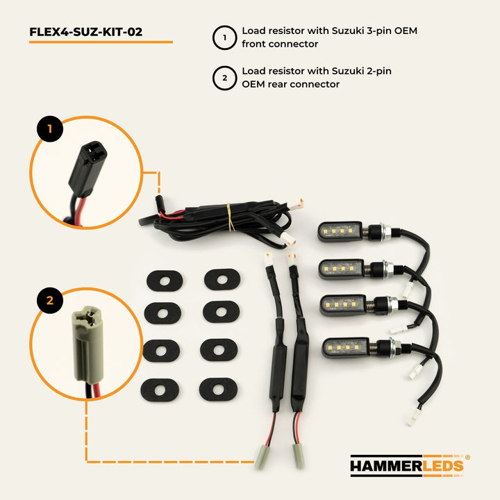 FLEX 4 - Suzuki Motorcycle LED Turn Signals - Full Kit