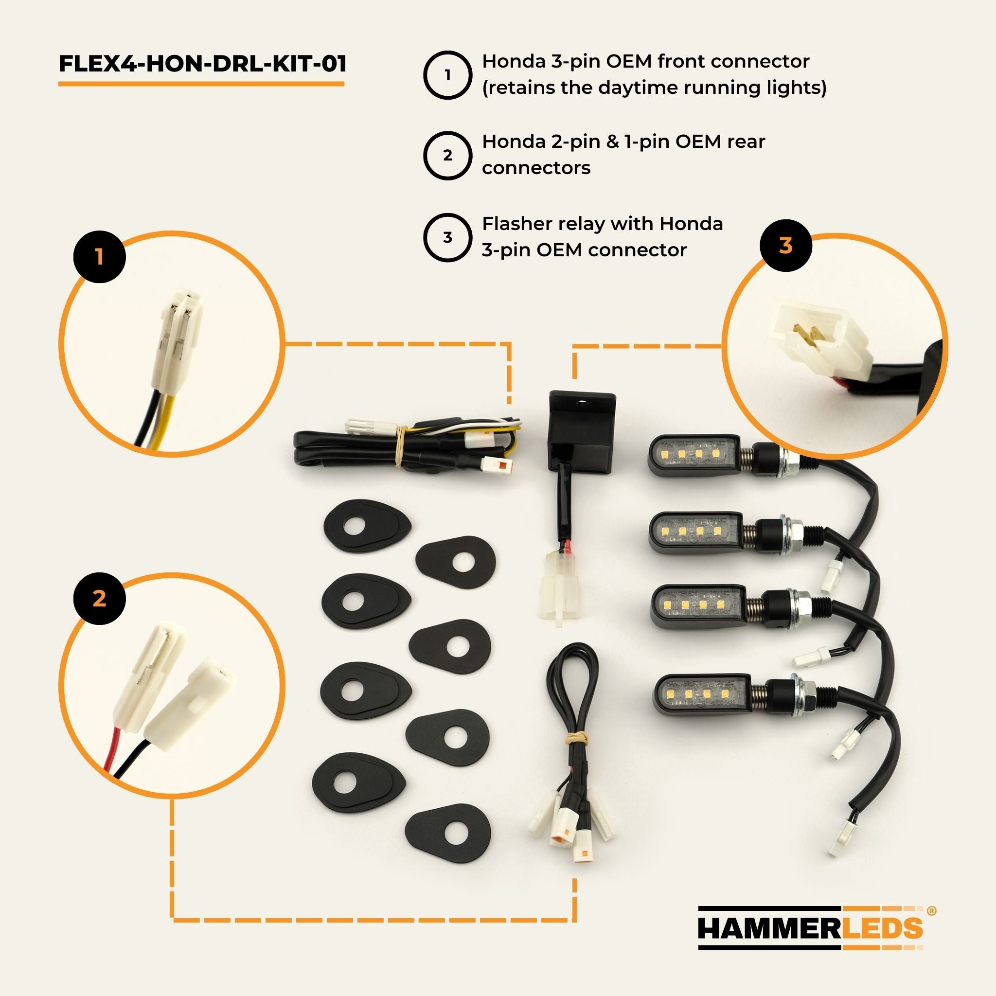FLEX 4 - Honda Motorcycle LED Turn Signals - Full Kit – HAMMERLEDS®